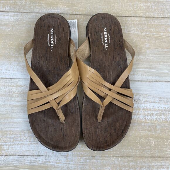 Merrell Natural Tan Leather Thong Strappy Sandals Shoes Women’s 10 NWT - Picture 1 of 9